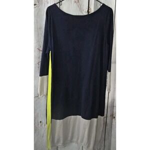 Magaschoni Women's Cashmere Dress Sz L Sweater Shift Colorblock Navy, Ivory Fall